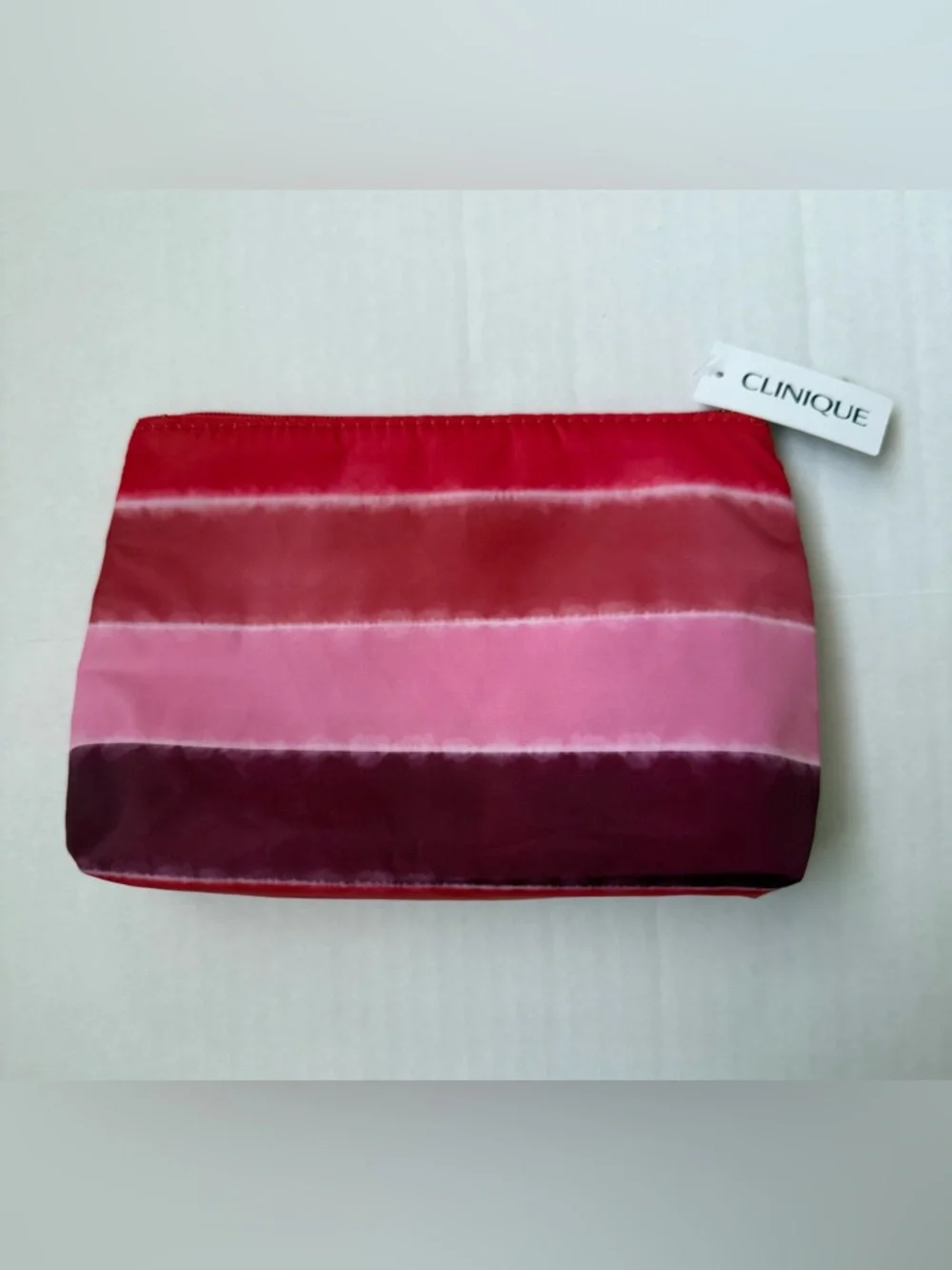 Clinique x Jonathan Cohen Zip Top Cosmetic Bag Red to Pink Ombre Striped